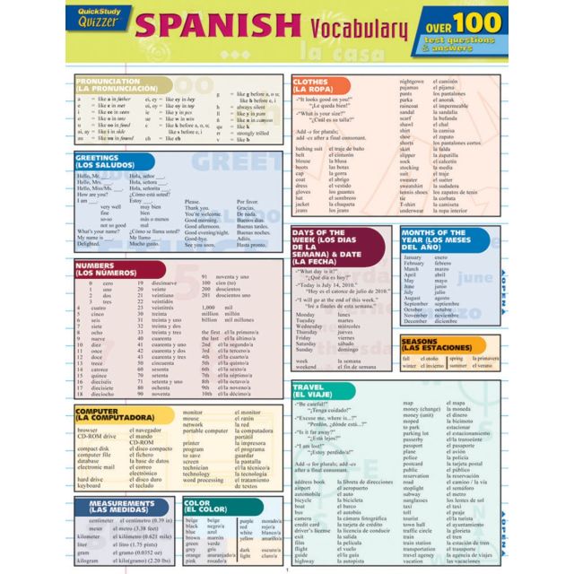 QuickStudy Spanish Vocabulary Quizzer Laminated Study Guide