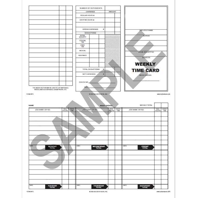 WTC Weekly Time Card (Package of 40)