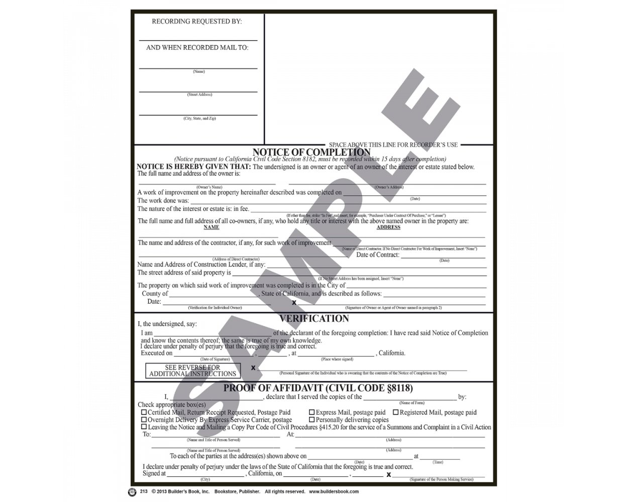213 Notice Of Completion Package Of 10 Builder s Book Inc Bookstore