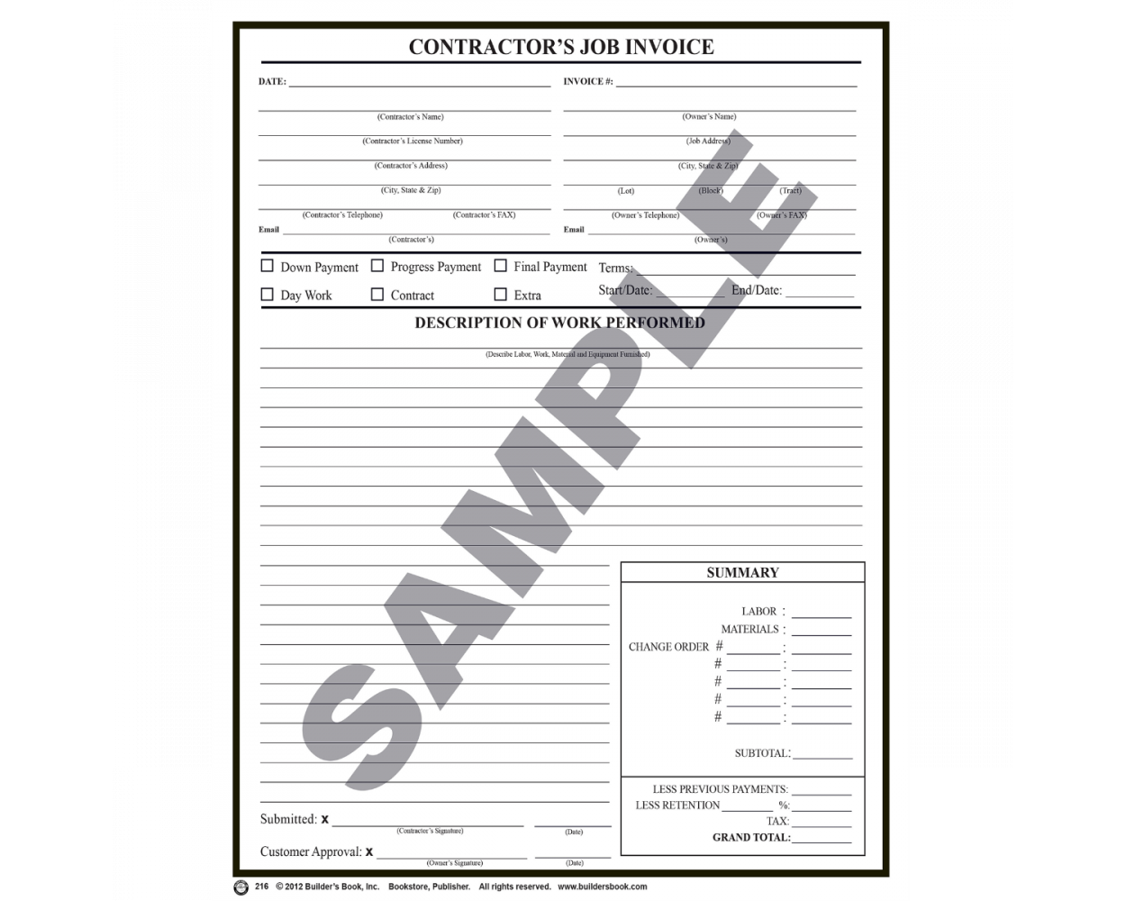 216 - Contractor's Job Invoice: Builder's Book, Inc.Bookstore