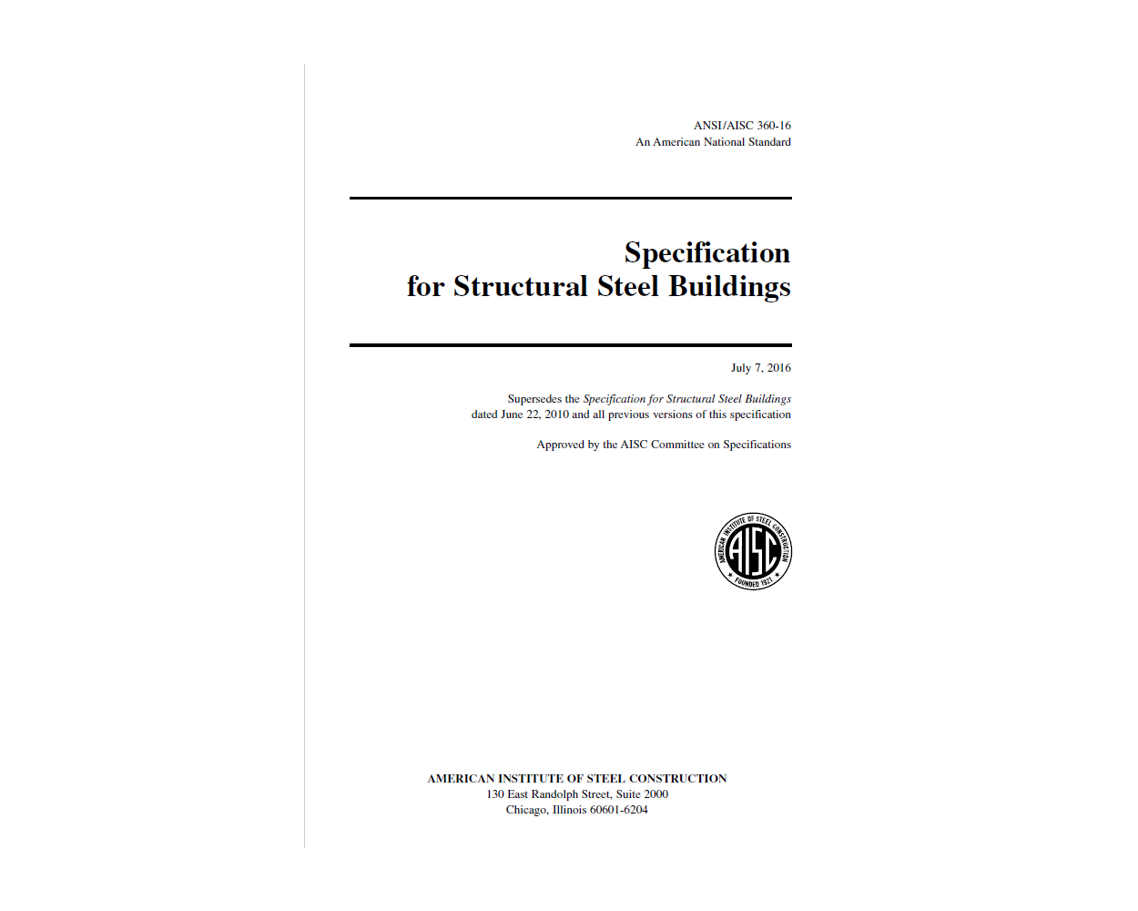 Specification for Structural Steel Buildings 2016