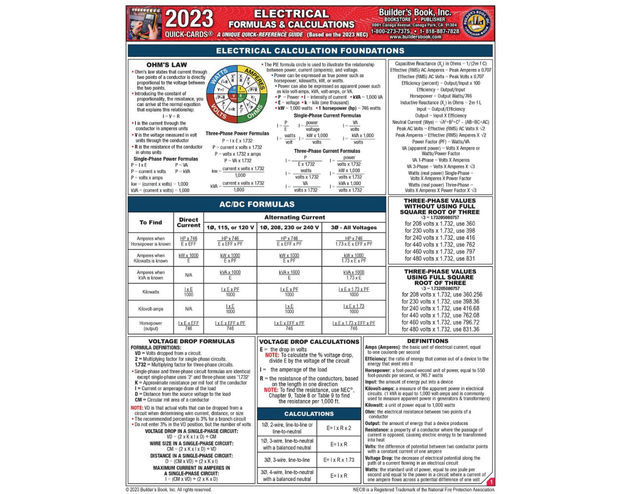 Buy Electrical Formulas & Calculations QuickCard based on the 2023 NEC