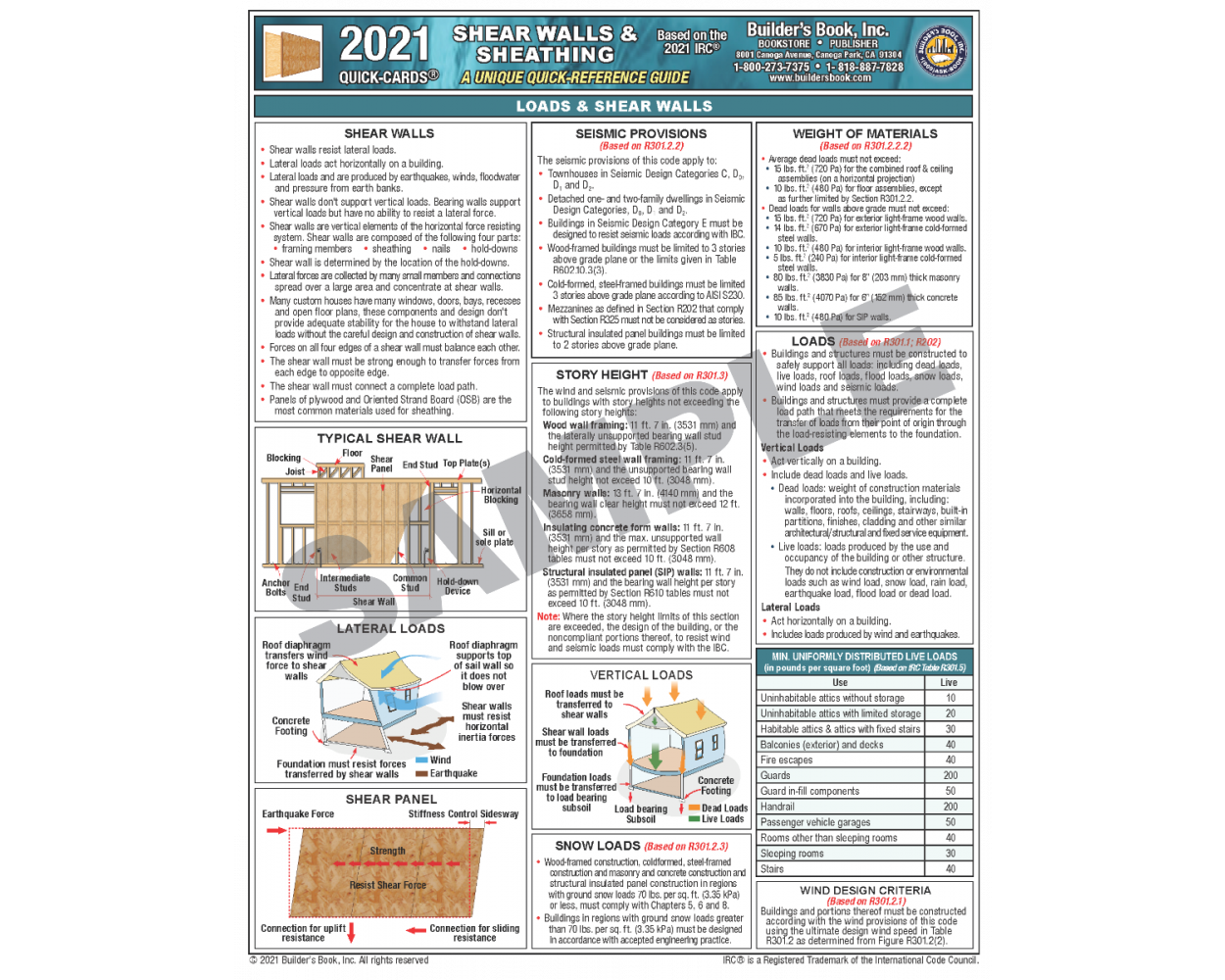 Buy Shear Walls & Sheathing Lateral Loads QuickCard Based On The 2021