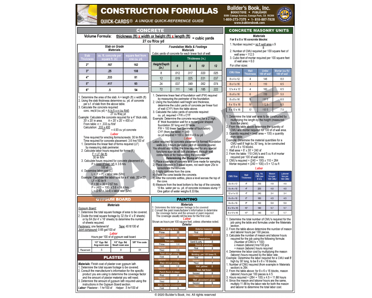 Construction Formulas