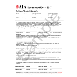 AIA G704 Certificate of Substantial Completion 2017