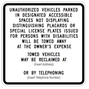 California Handicapped Parking Tow-Away Sign