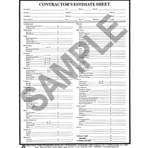 W568 Contractor's Estimate Sheet