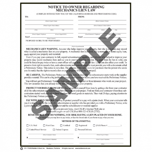 California Forms & Contracts Builder's Book