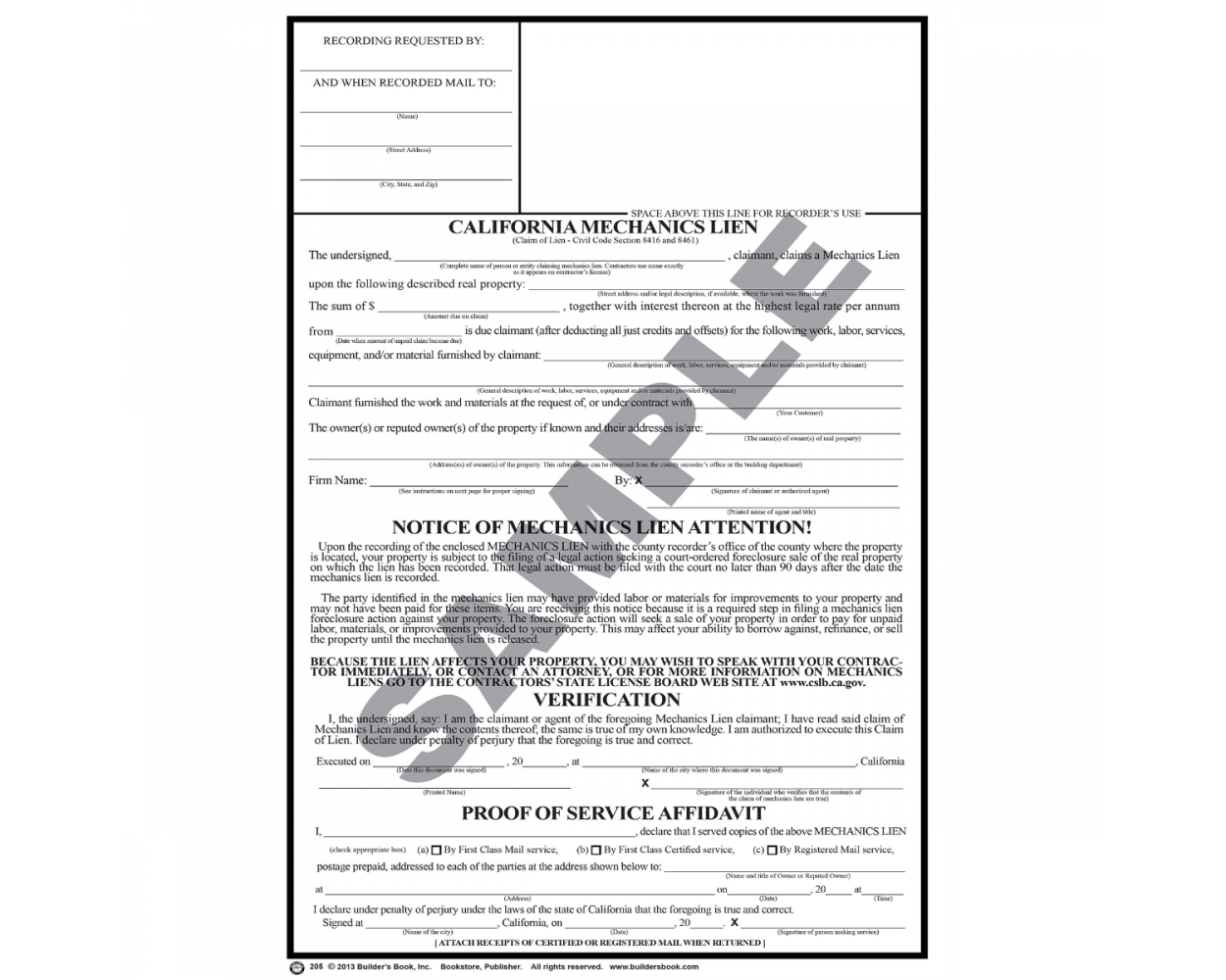205 California Mechanic's Lien (Package of 50) Builder's Book, Inc.Bookstore