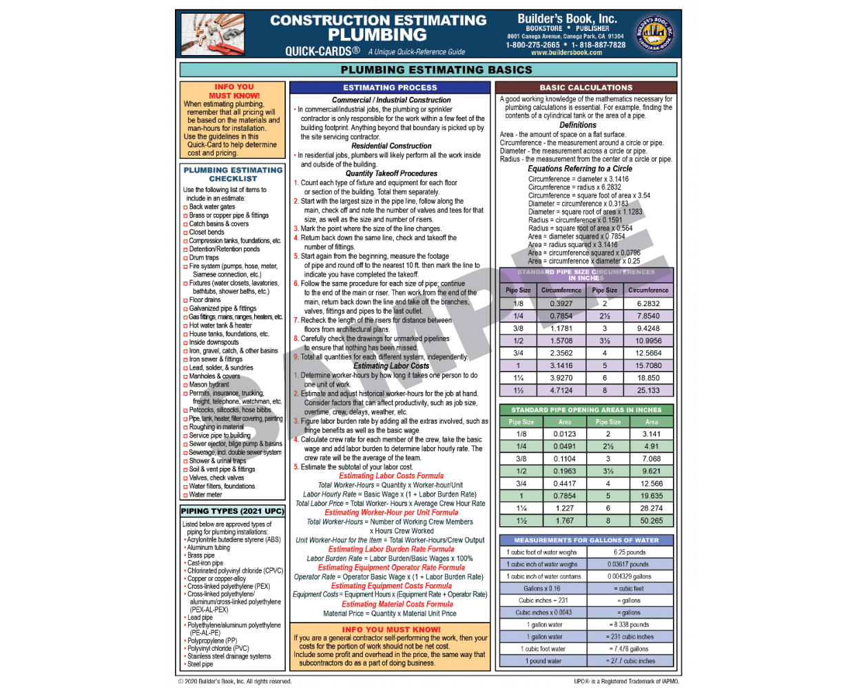 Construction Estimating Plumbing QuickCard PreOrder